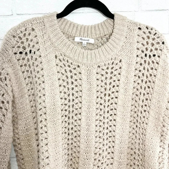 Madewell Beige Colored Open Weave Alpaca & Wool Blend Sweater Women's Size Small - Picture 3 of 6